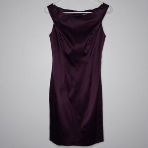 Hugo Buscati Satin Dress 6 Sleeveless Purple Stretch Sheath Mini Quiet Luxury